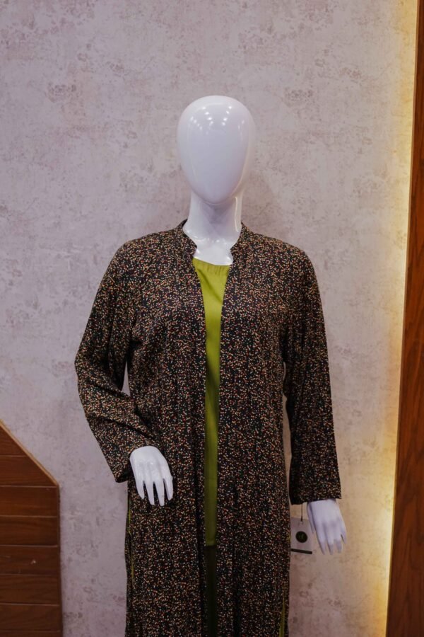 Olive Green 2-Piece Set with Black Multicolor Printed Coat