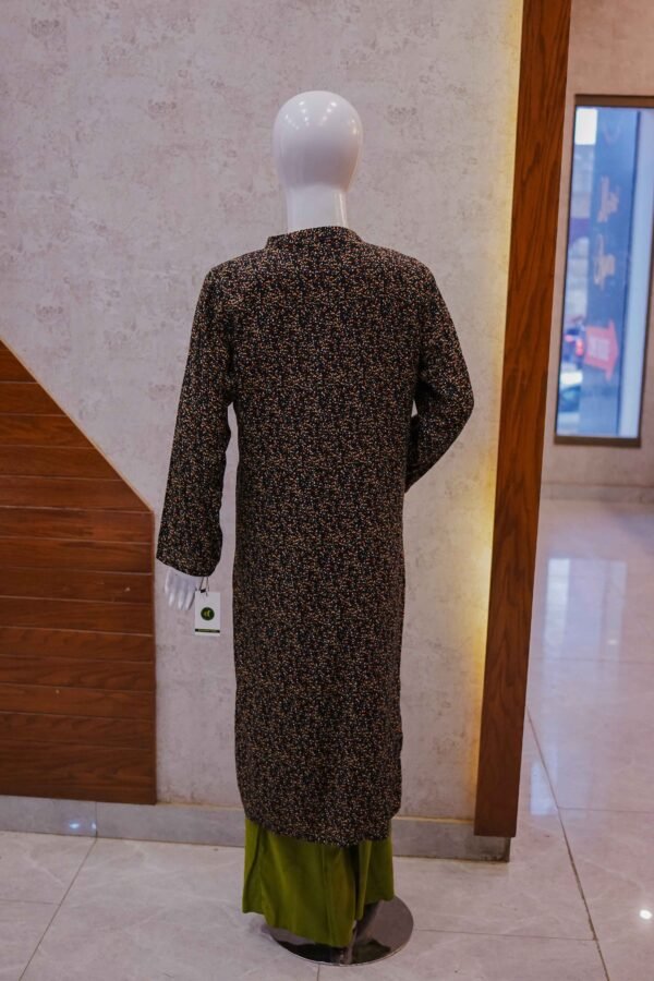 Olive Green 2-Piece Set with Black Multicolor Printed Coat