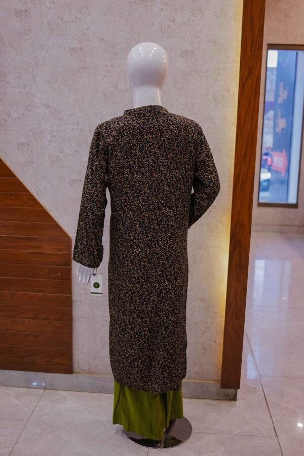 Olive Green 2-Piece Set with Black Multicolor Printed Coat
