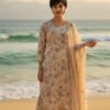 Pastel Beige Floral Embroidered