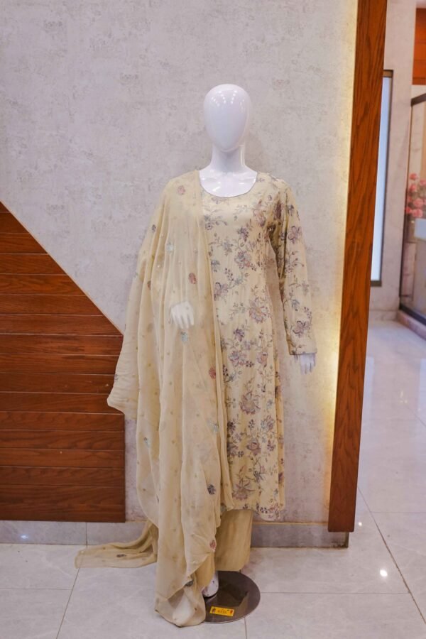 Pastel Beige Floral Embroidered
