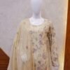 Pastel Beige Floral Embroidered