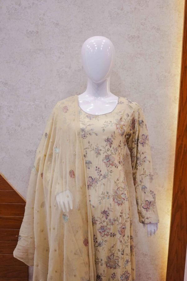 Pastel Beige Floral Embroidered