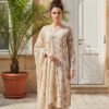 Pastel Beige Floral Embroidered