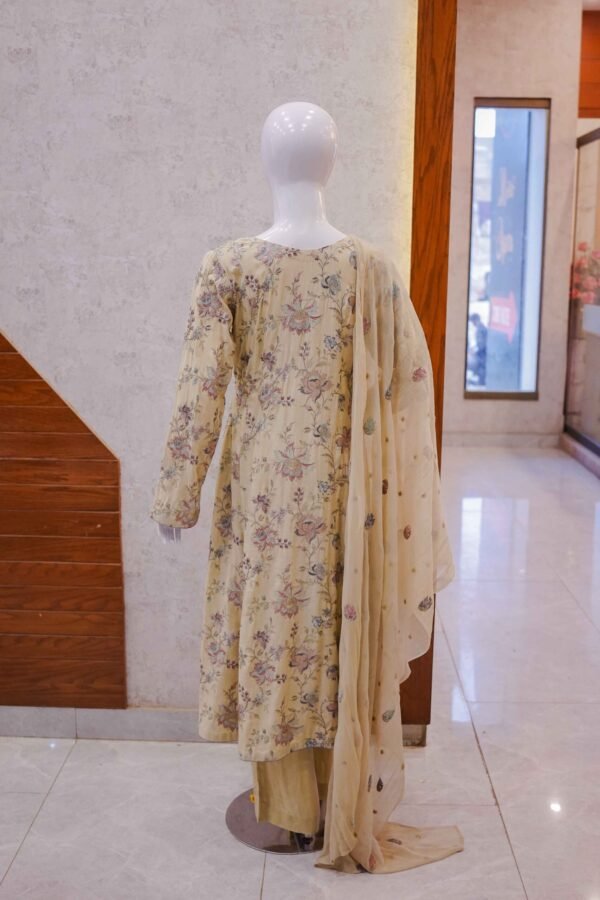 Pastel Beige Floral Embroidered