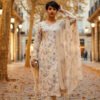 Pastel Beige Floral Embroidered
