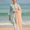 Pastel Mint Embroidered Kurta with Soft Peach Dupatta