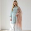 Pastel Mint Embroidered Kurta with Soft Peach Dupatta