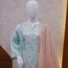 Pastel Mint Embroidered Kurta with Soft Peach Dupatta