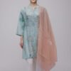 Pastel Mint Embroidered Kurta with Soft Peach Dupatta