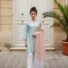 Pastel Mint Embroidered Kurta with Soft Peach Dupatta