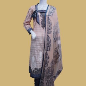 Peach & Grey Printed Lawn Suit – Elegant Everyday Wear