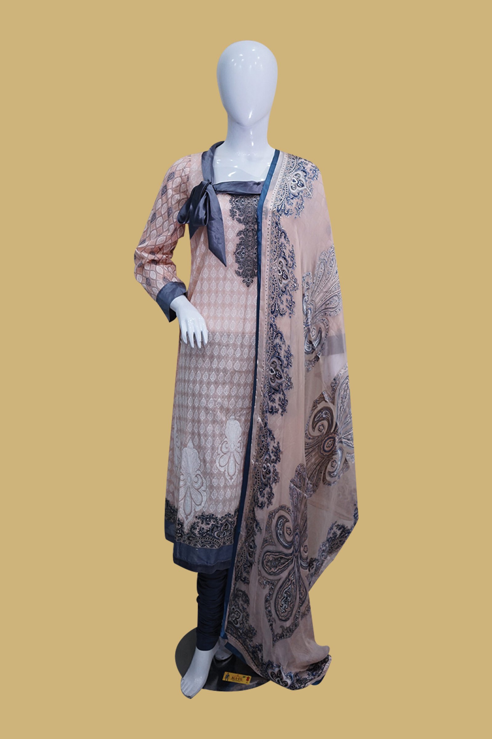 Peach & Grey Printed Lawn Suit – Elegant Everyday Wear