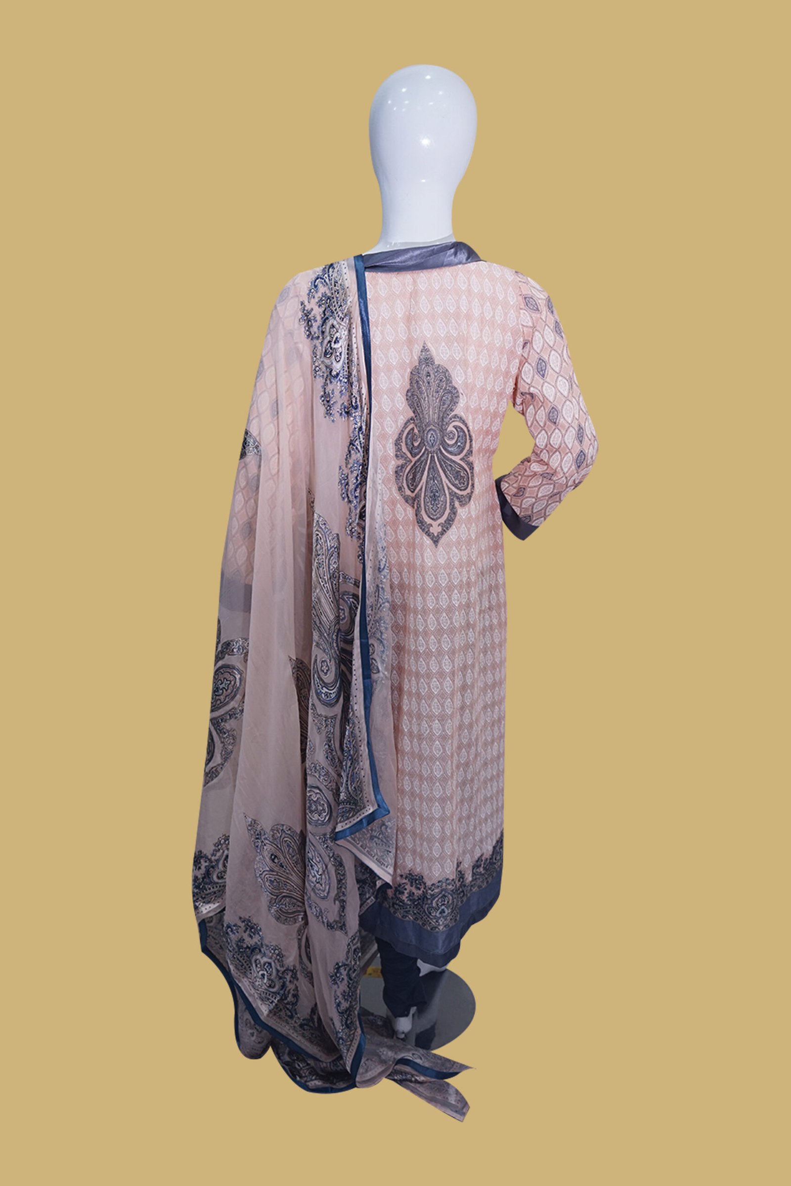 Peach & Grey Printed Lawn Suit – Elegant Everyday Wear