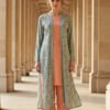Peach Two-Piece Set with Mint Green Floral Coat