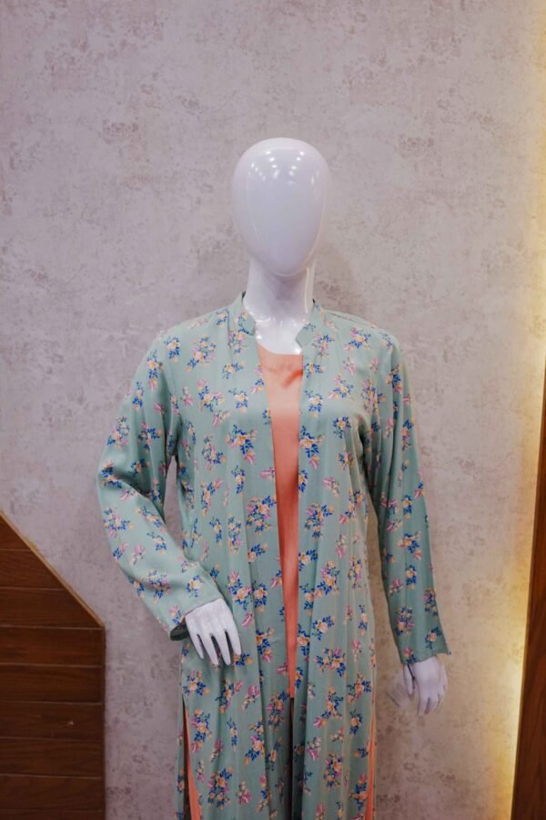 Peach Two-Piece Set with Mint Green Floral Coat