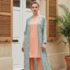 Peach Two-Piece Set with Mint Green Floral Coat