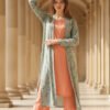 Peach Two-Piece Set with Mint Green Floral Coat