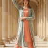 Peach Two-Piece Set with Mint Green Floral Coat