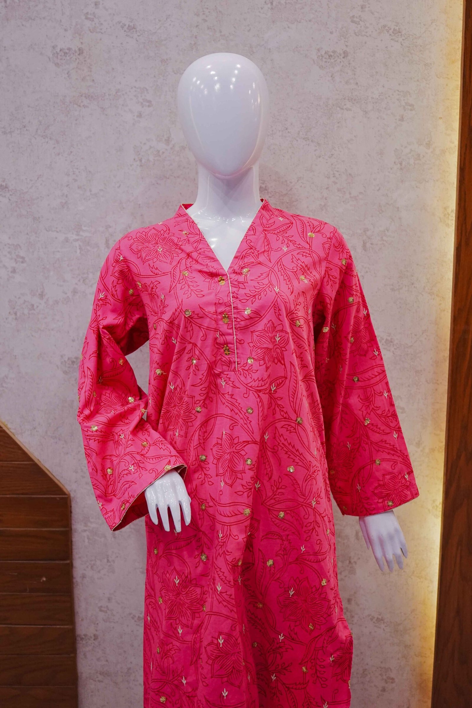 Pink Bloom Kurti with Mustard Floral Trousers – Desi Pop Vibe