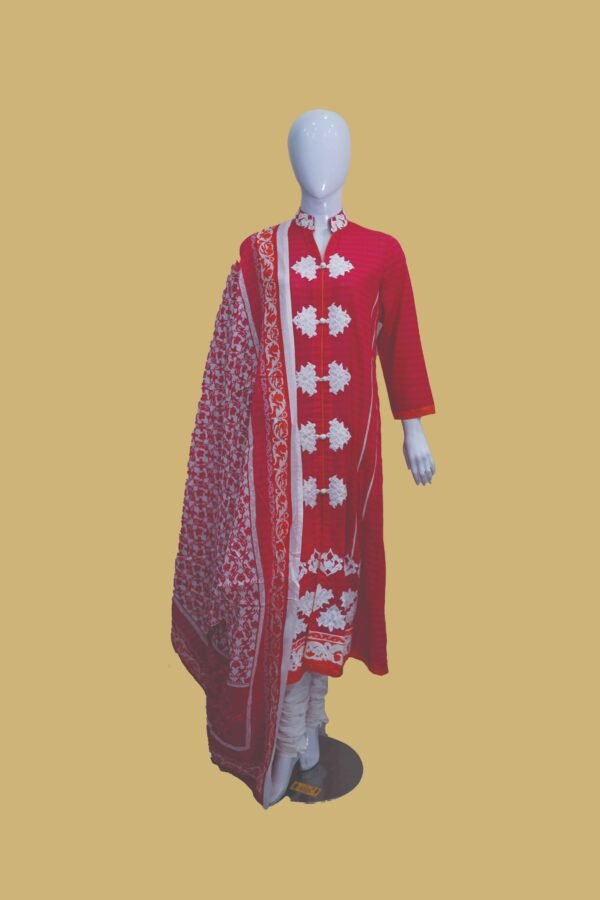 Pink Embroidered Cotton Suit with White Floral Detailing