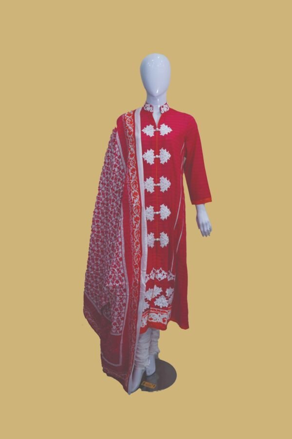 Pink Embroidered Cotton Suit with White Floral Detailing