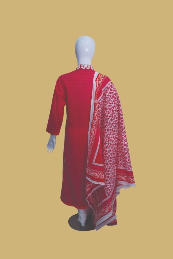 Pink Embroidered Cotton Suit with White Floral Detailing
