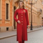 Red Front-Open Co-Ord with Gold Button Detailing