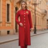 Red Front-Open Co-Ord with Gold Button Detailing