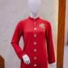 Red Front-Open Co-Ord with Gold Button Detailing