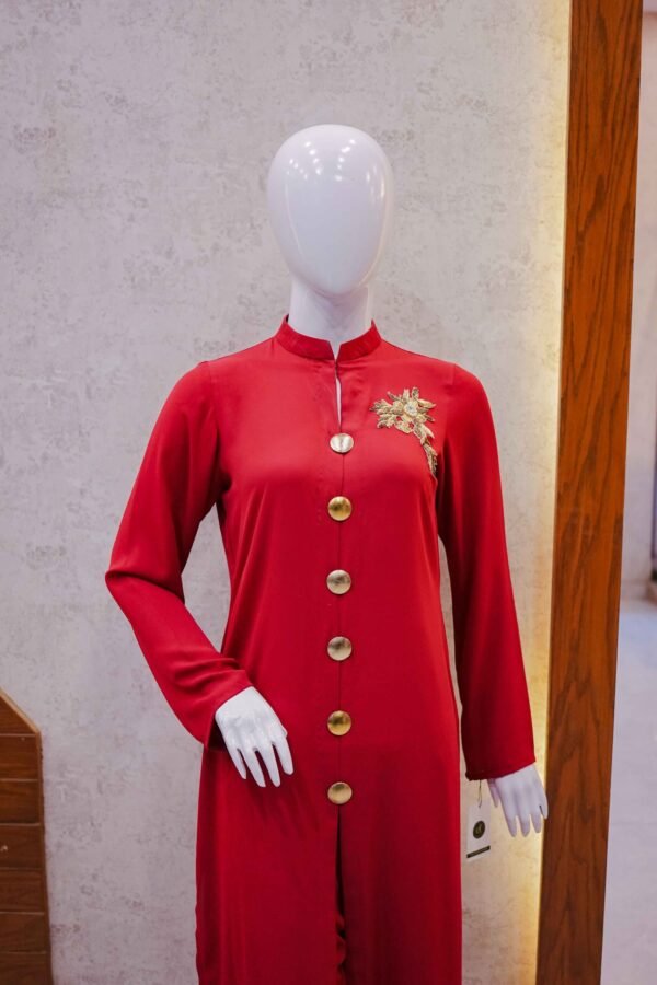 Red Front-Open Co-Ord with Gold Button Detailing