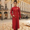 Red Front-Open Co-Ord with Gold Button Detailing