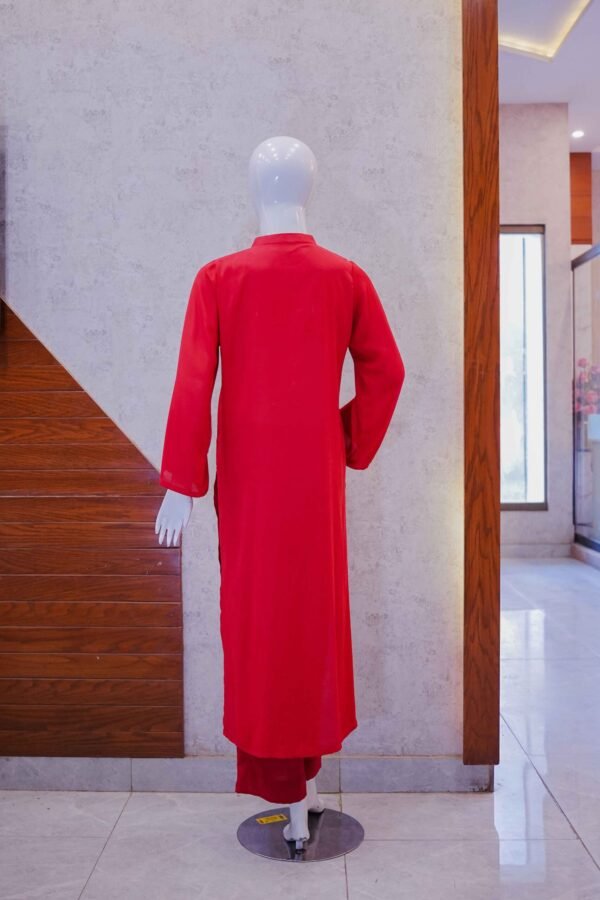Red V-Neck Co-Ord with Beaded Neckline
