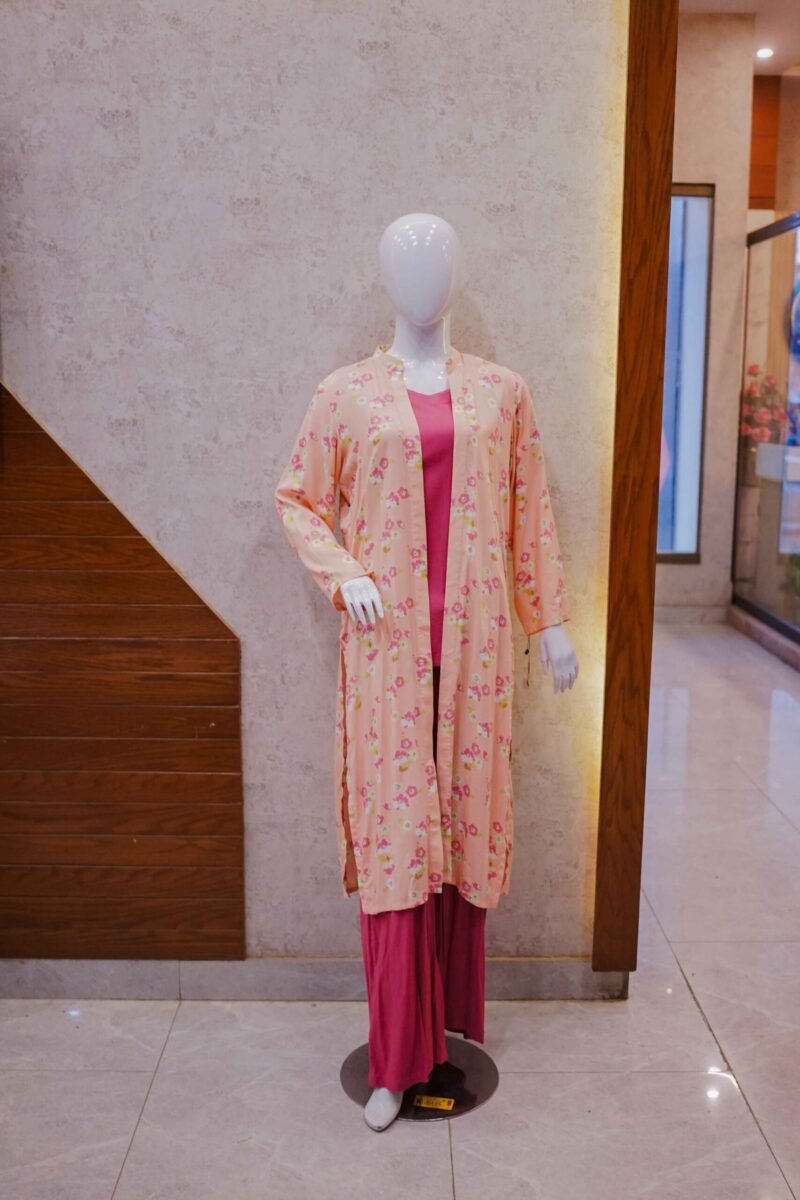 Rose Pink 2-Piece Suit with Peach Floral Coat