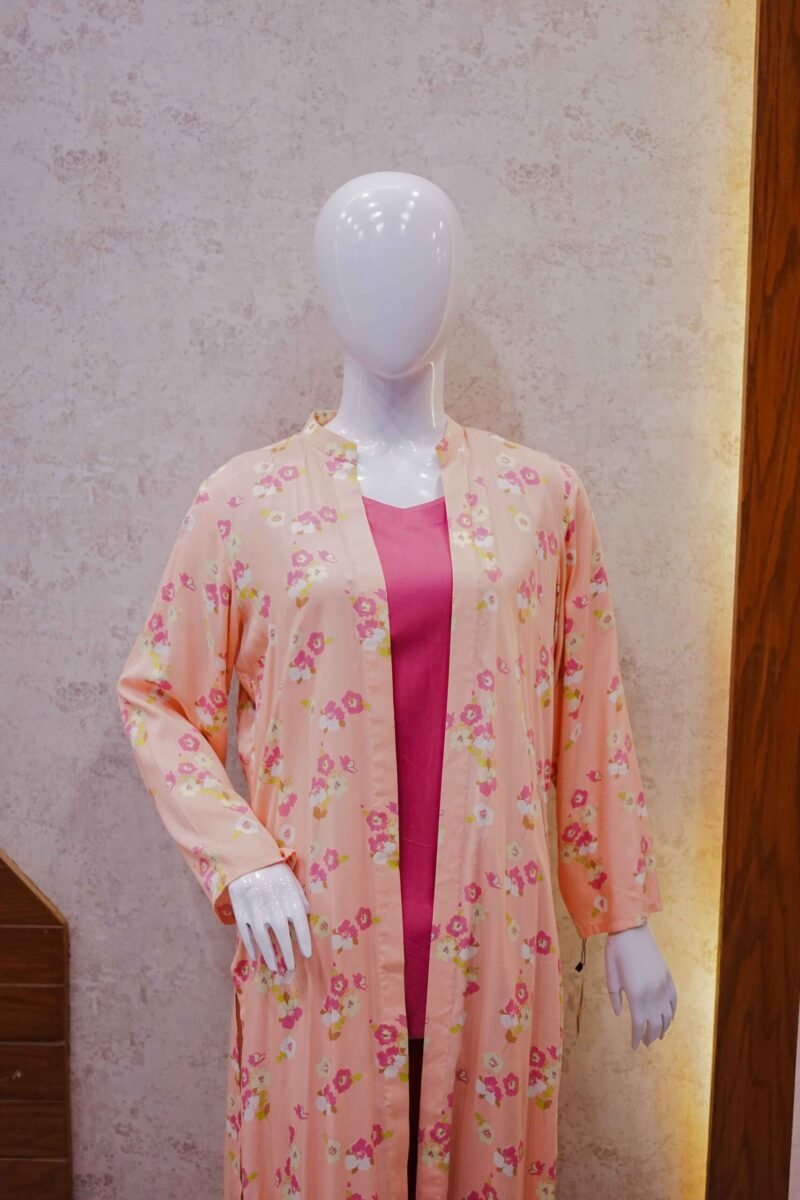Rose Pink 2-Piece Suit with Peach Floral Coat