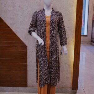 Rust Brown 2-Piece Set with Navy Floral Coat