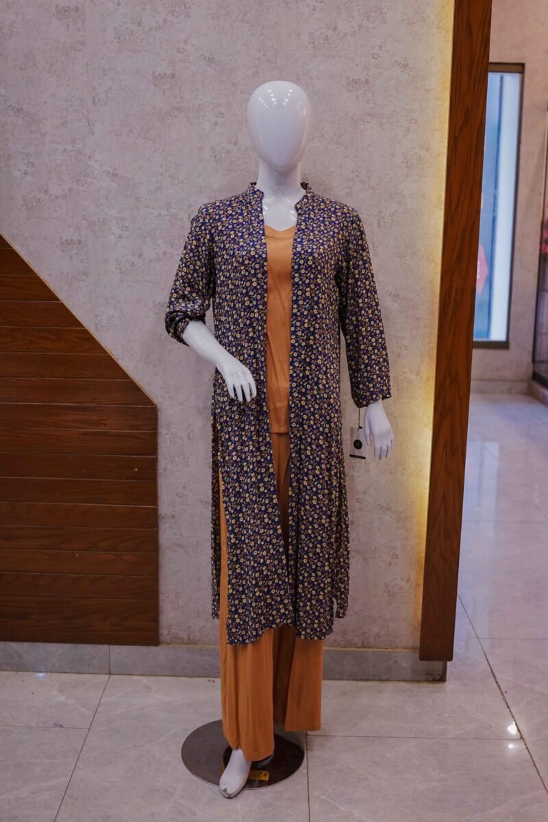 Rust Brown 2-Piece Set with Navy Floral Coat