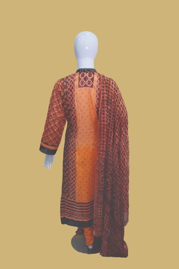 Rust & Orange Ajrak Inspired Cotton Kurti Set
