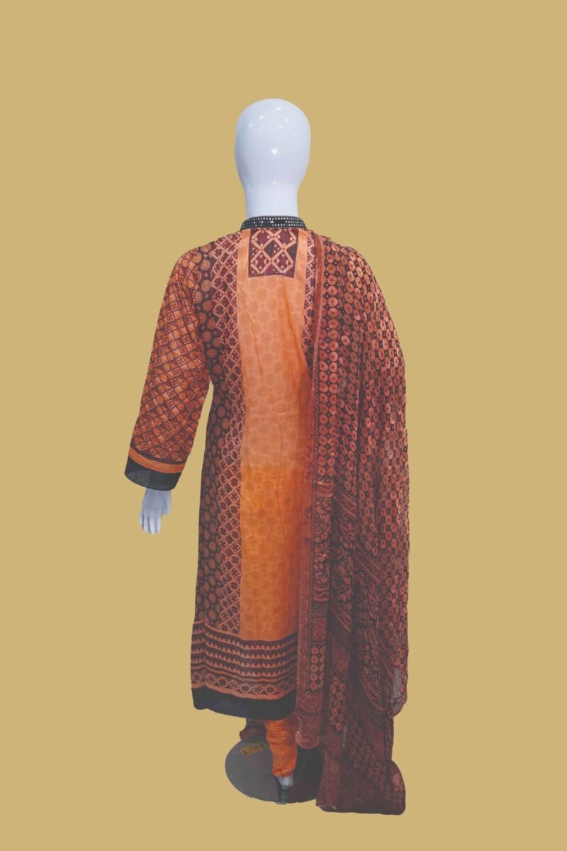 Rust & Orange Ajrak Inspired Cotton Kurti Set