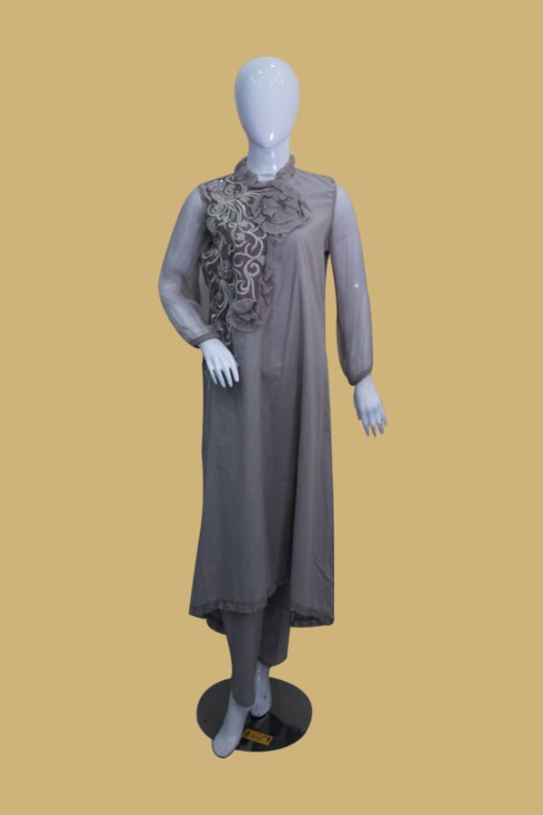 Smoky Grey Embellished Long Frock