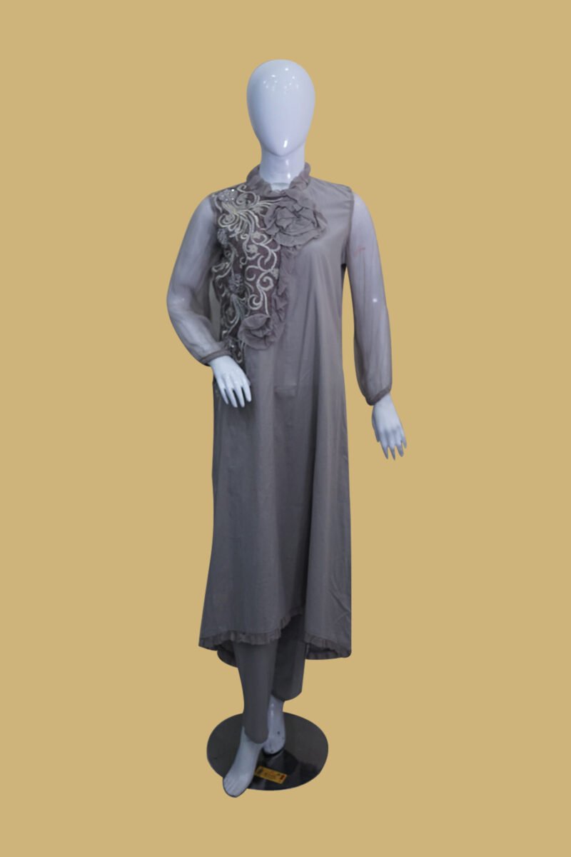 Smoky Grey Embellished Long Frock