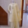 Soft Lemon Gold Embroidered Suit with Organza Dupatta