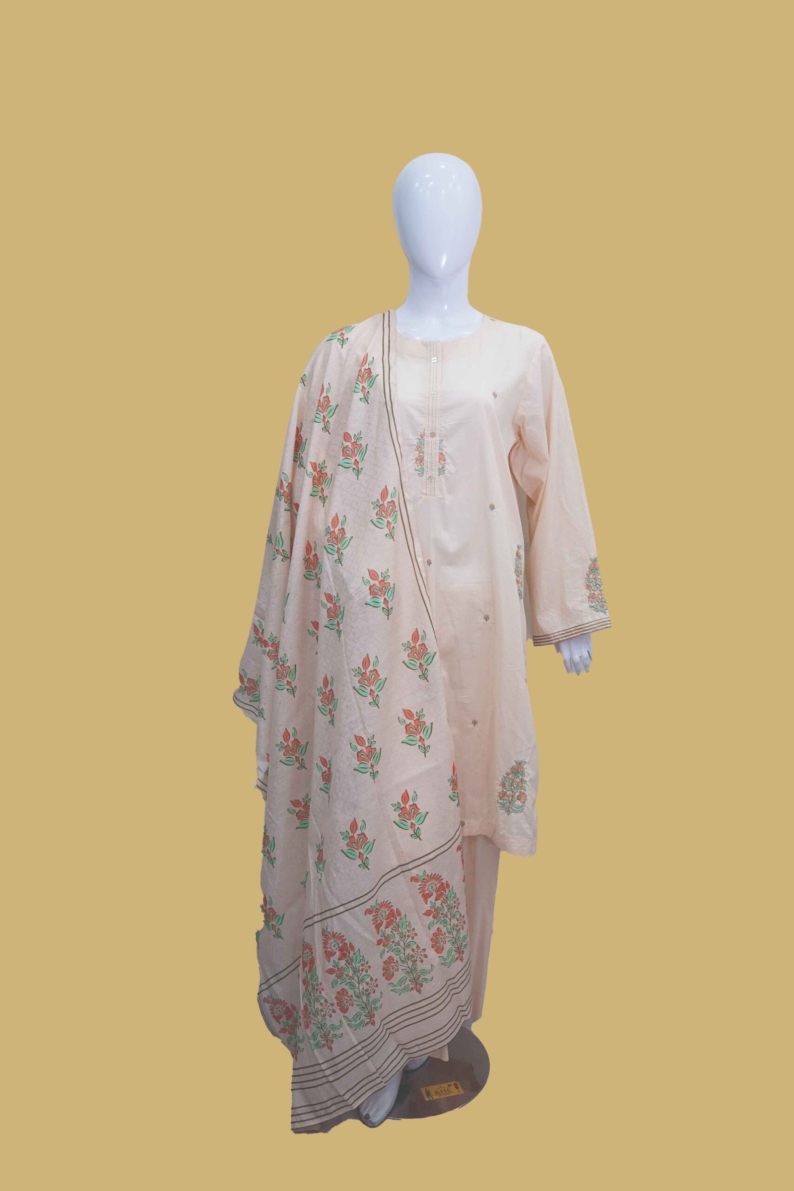 Soft Peach Embroidered Elegance