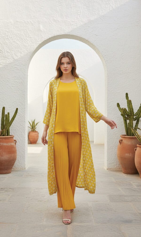 Sunshine Yellow 2-Piece Set with White Printed Coat
