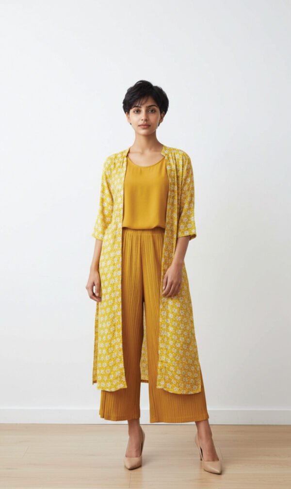 Sunshine Yellow 2-Piece Set with White Printed Coat