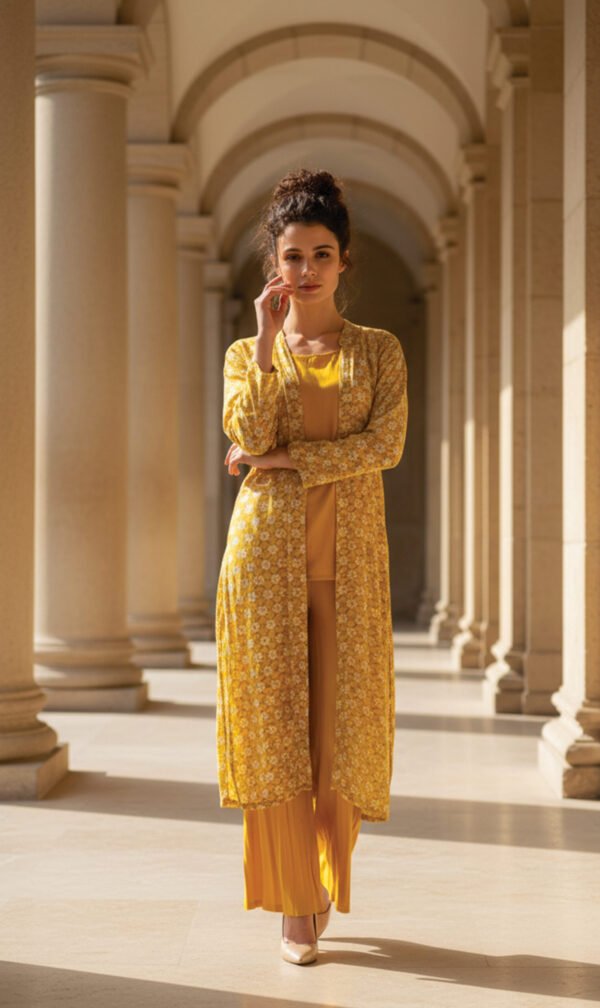 Sunshine Yellow 2-Piece Set with White Printed Coat