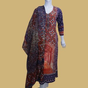 Traditional Multicolor Printed Kurta with Matching Dupatta