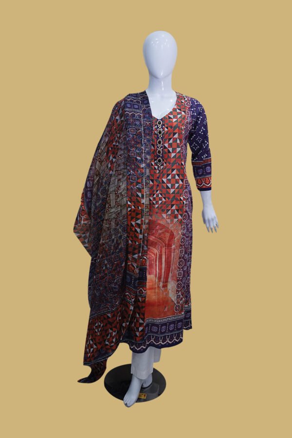 Traditional Multicolor Printed Kurta with Matching Dupatta
