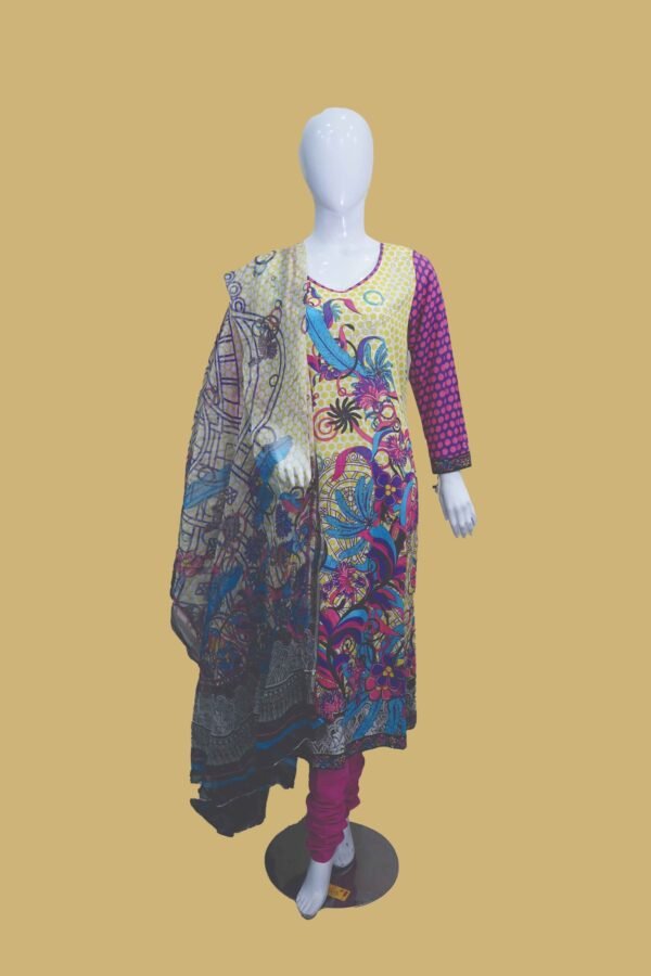 Vibrant Yellow Printed Suit with Bold Floral & Bird Motifs
