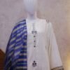 White Embroidered Suit with Royal Blue Gold-Lined Dupatta